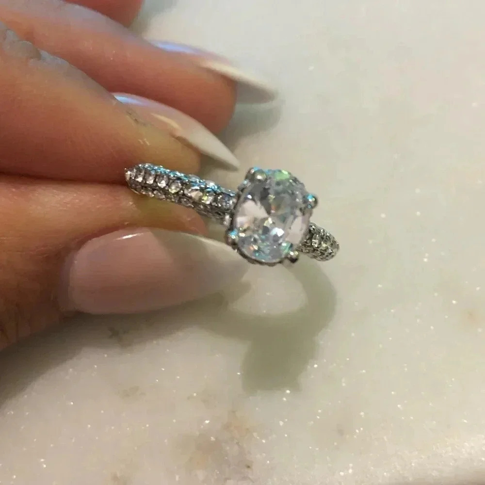 Cubic zirconia & silver plated ring - Picture 4 of 6